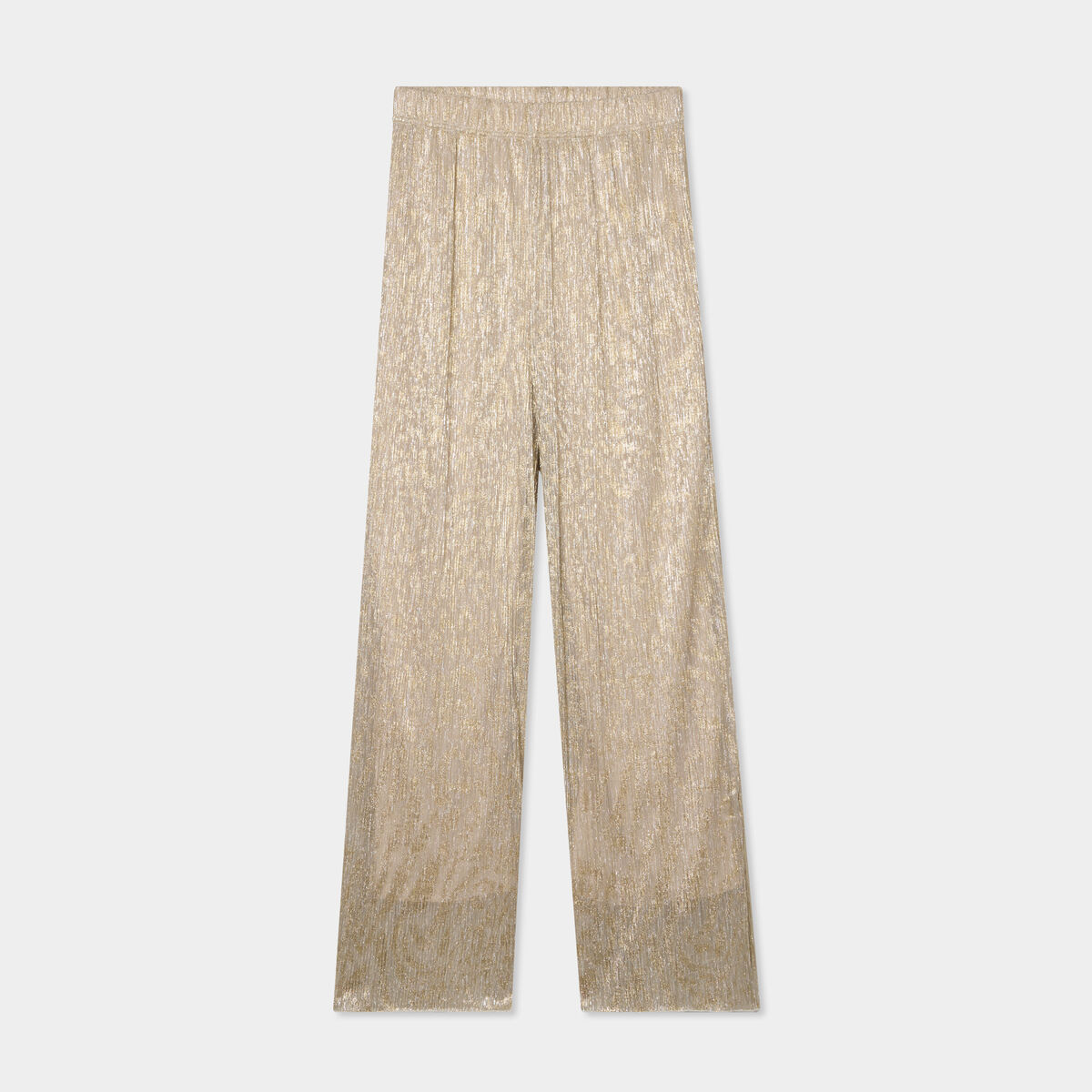 Pantalon plissé taille élastiquée jaune or femme