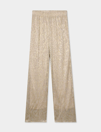 Pantalon plissé taille élastiquée jaune or femme