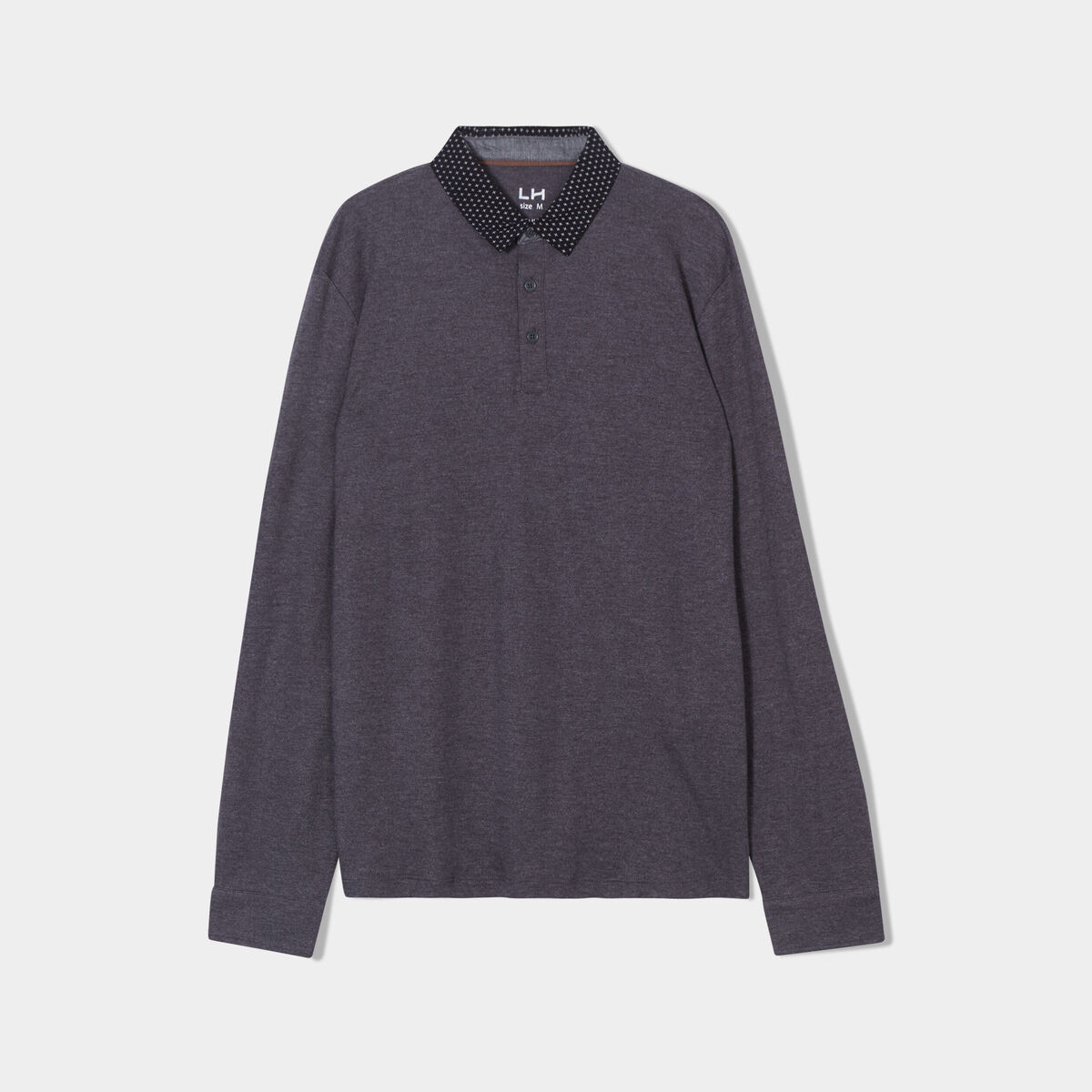 Polo manches longues col boutonné coton gris homme