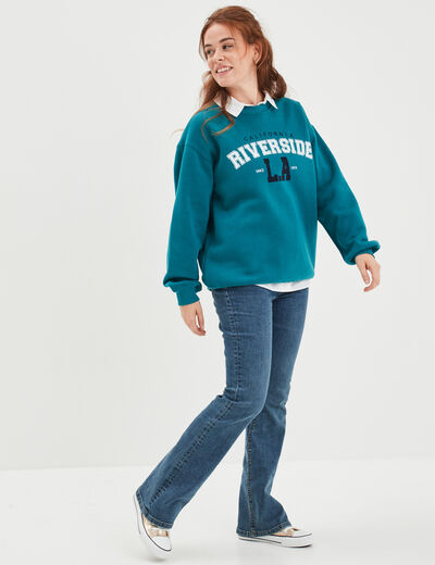 Sweat oversize printé col rond Creeks vert foncé femme