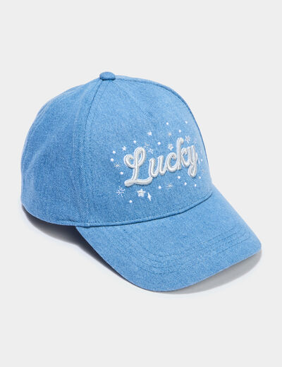 Casquette en jean brod&eacute;e coton bleu fille