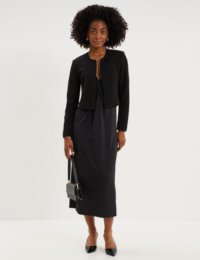 Robe longue &eacute;paules d&eacute;tails bijoux noir femme