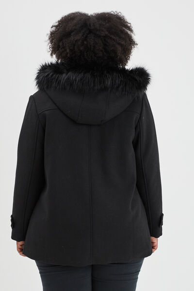 Manteau à capuche fourrure amovible noir femme grande taille