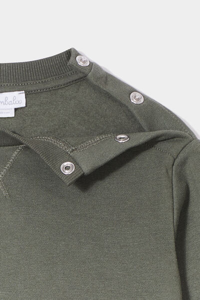 Sweat épaule boutonnée avec poche vert kaki bébé garçon