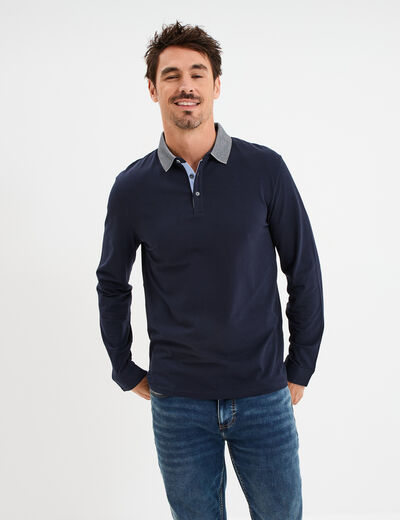 Polo manches longues coton majoritaire bleu marine homme