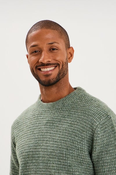 Pull col rond manches longues vert kaki homme