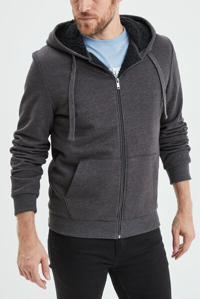 Sweat zippé à capuche gris foncé homme
