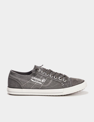 Tennis basses en toile &agrave; lacets gris homme
