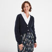 Gilet col en V boutonné manches longues bleu foncé femme