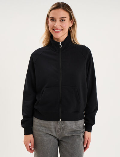 Sweat zipp&eacute; molleton col montant noir femme
