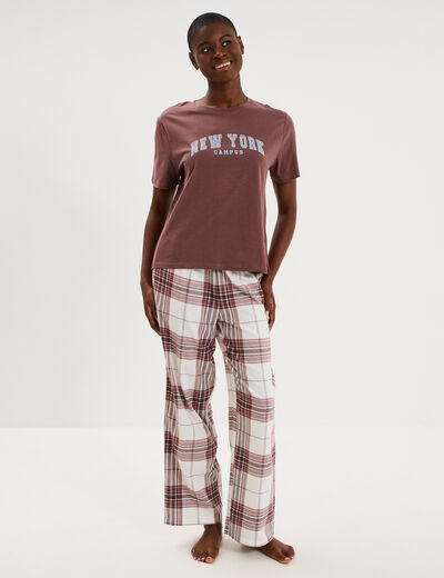 Ensemble pyjama pantalon t-shirt coton beige femme