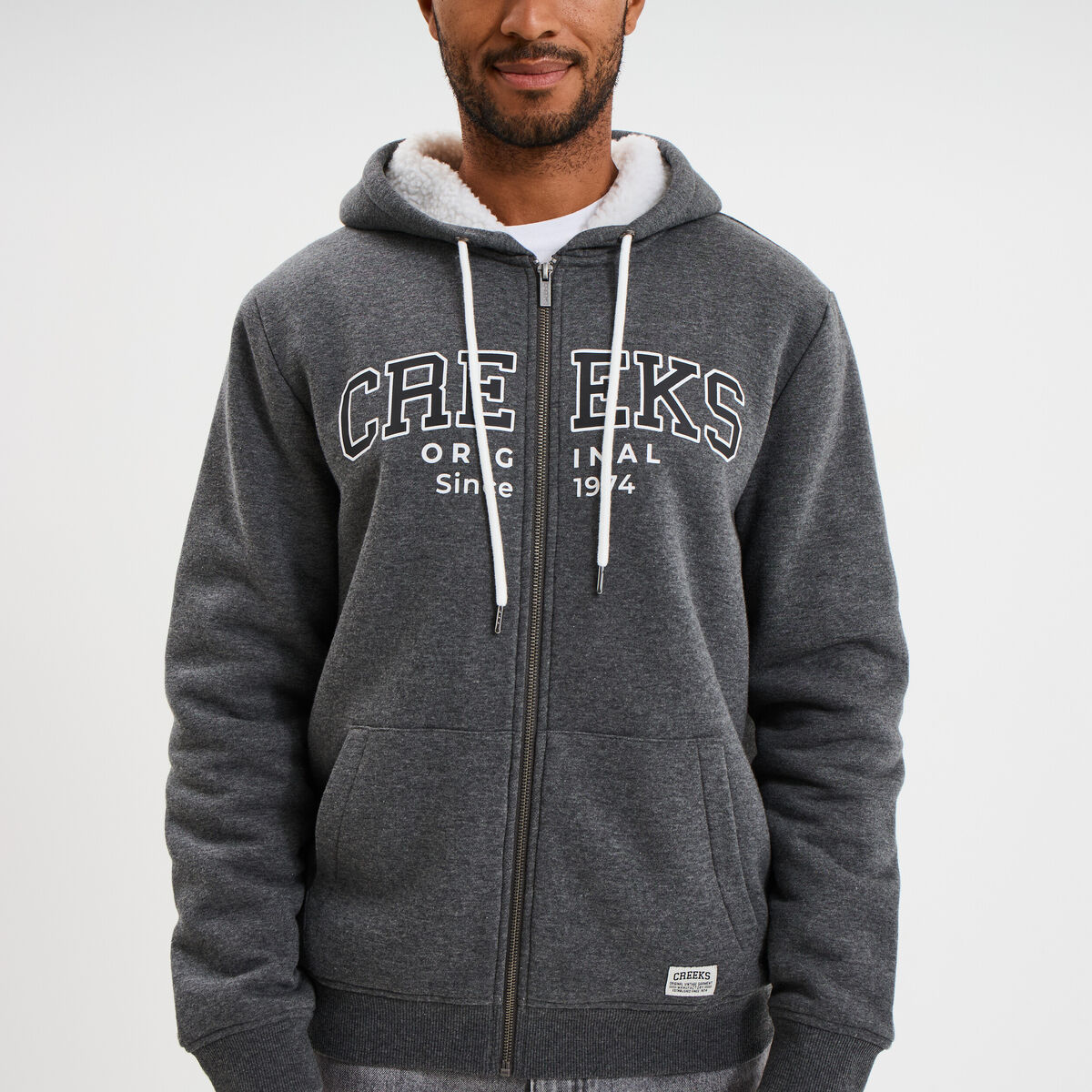 Sweat zippé à capuche doublé gris foncé homme