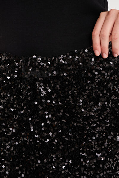 Short &agrave; sequins taille &eacute;lastiqu&eacute;e noir femme