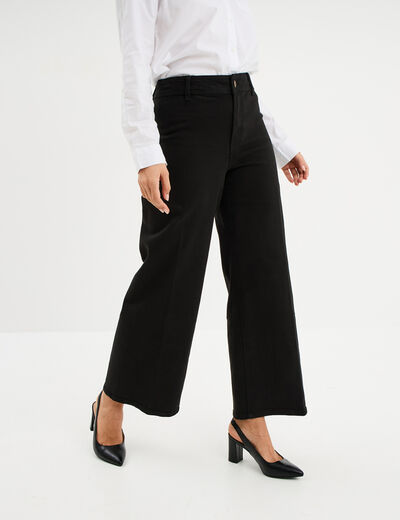 Pantalon flare 7/8ème taille haute coton noir femme