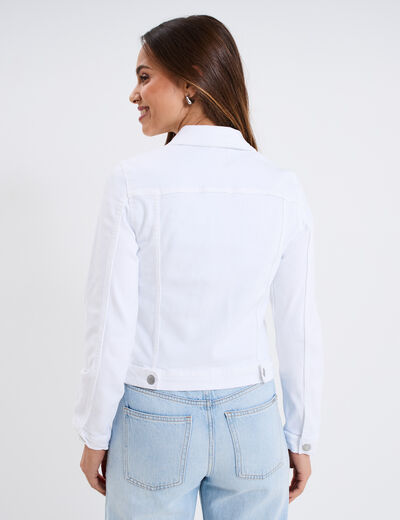 Veste en jean ajust&eacute;e boutonn&eacute;e denim blanc femme