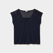 T-shirt col en V ajour&eacute; &eacute;paules et dos bleu fonc&eacute; femme