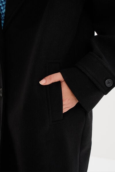 Manteau long oversize boutonn&eacute; noir femme