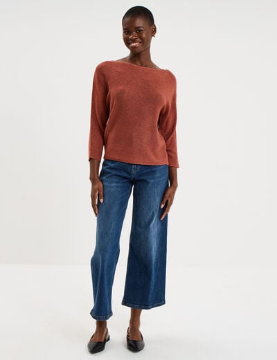 Pull droit col rond manches longues vieux rose femme