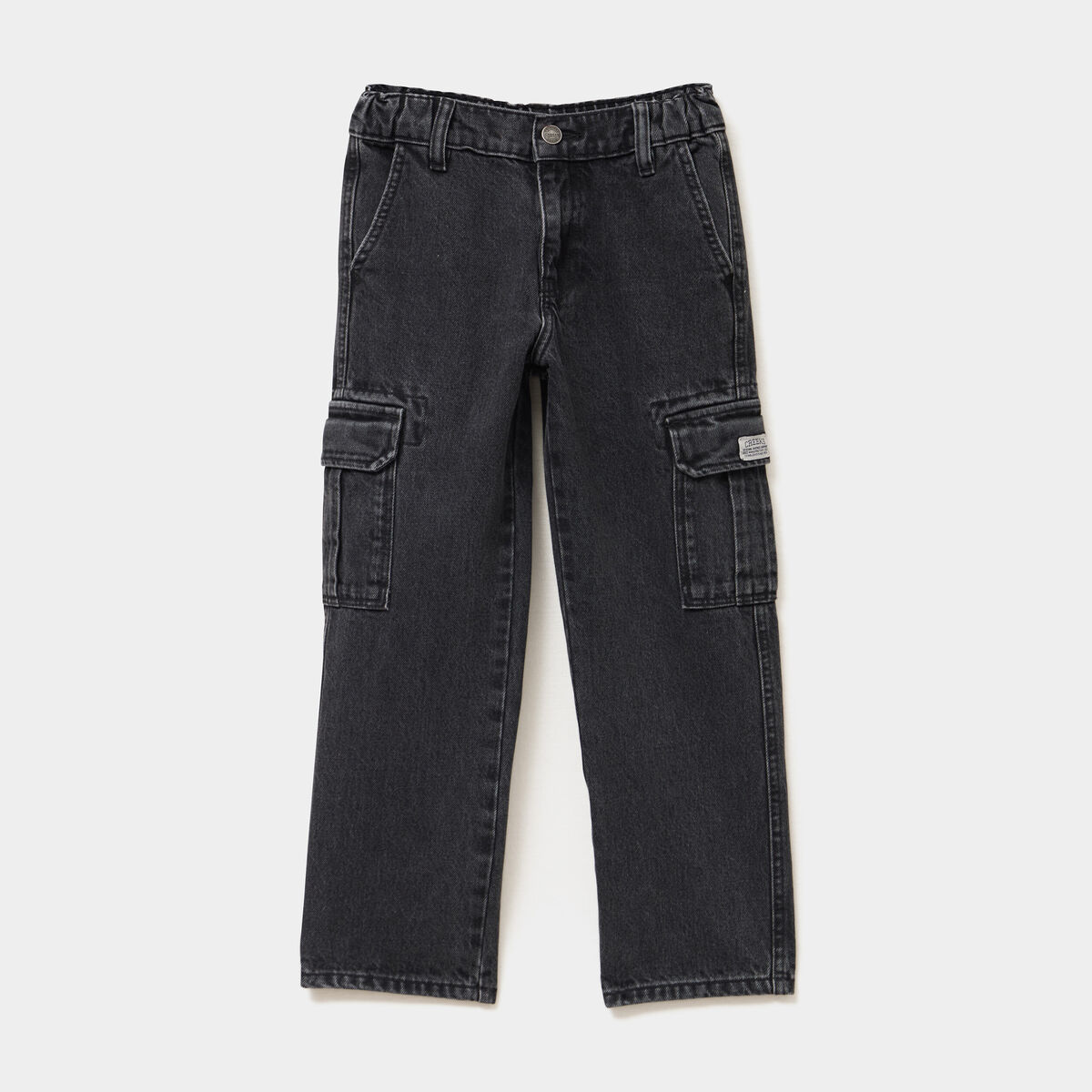 Jeans cargo 6 poches coton denim noir gar&ccedil;on