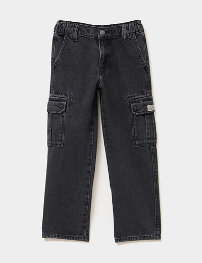 Jeans cargo 6 poches coton denim noir gar&ccedil;on