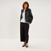 Veste similicuir col chemise courte noir femme