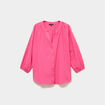 Blouse col tunisien manches 3/4 coton rose fushia femme
