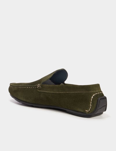 Mocassins en cuir vert kaki homme