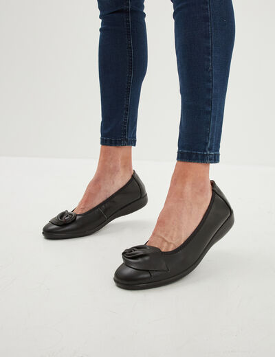 Ballerines pied large en cuir Walking noir femme