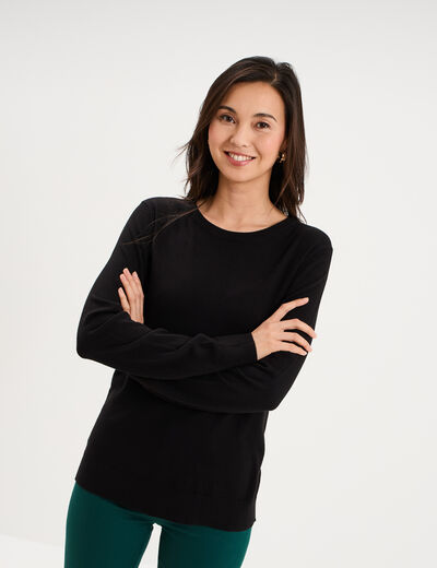 Pull col rond manches longues noir femme