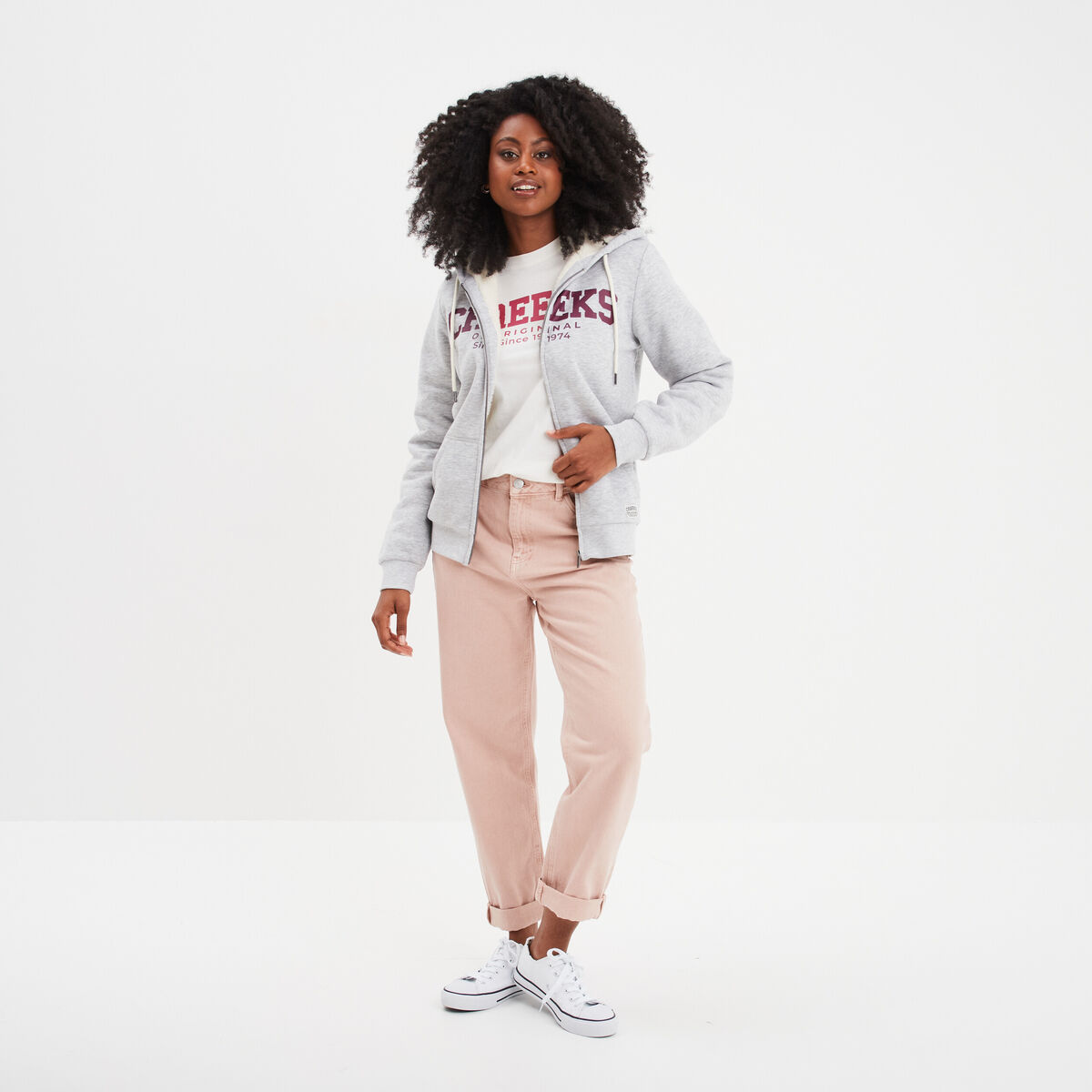 T-shirt oversize col rond coton Creeks blanc femme