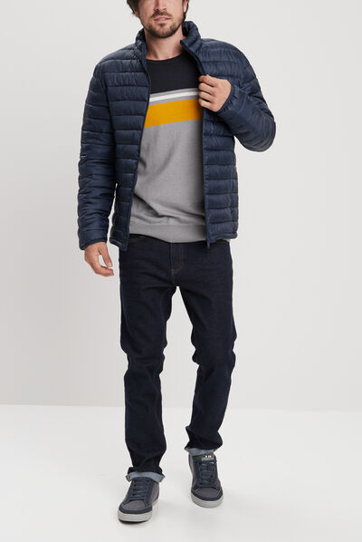 Doudoune droite légère col montant bleu marine homme