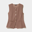 Veste sans manches boutonn&eacute;e col rond marron clair femme