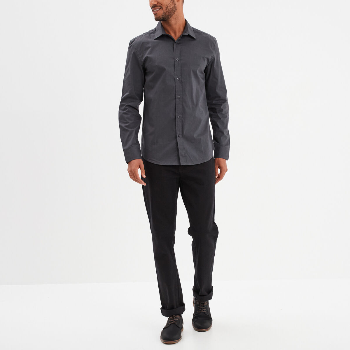 Chemise stretch manches longues gris homme