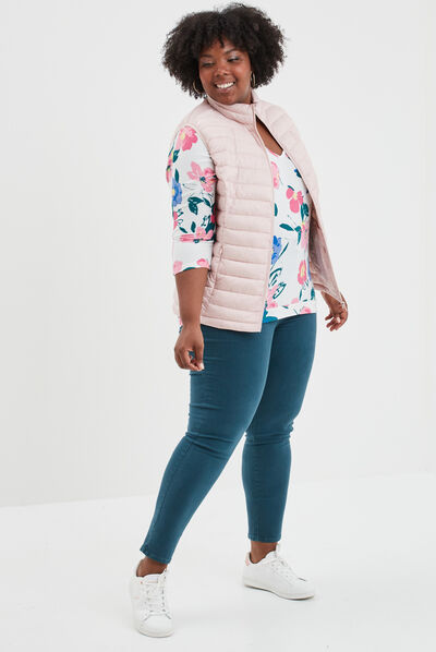 Doudoune légère droite sans manches rose clair femme grande taille