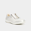 Tennis basses pied large en cuir blanc femme