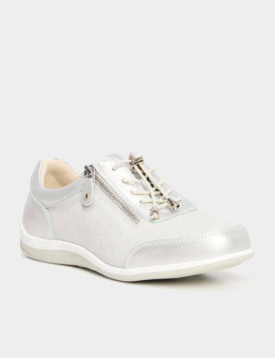 Tennis basses pied large en cuir blanc femme