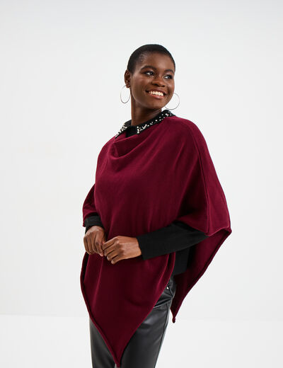 Poncho asym&eacute;trique prune femme