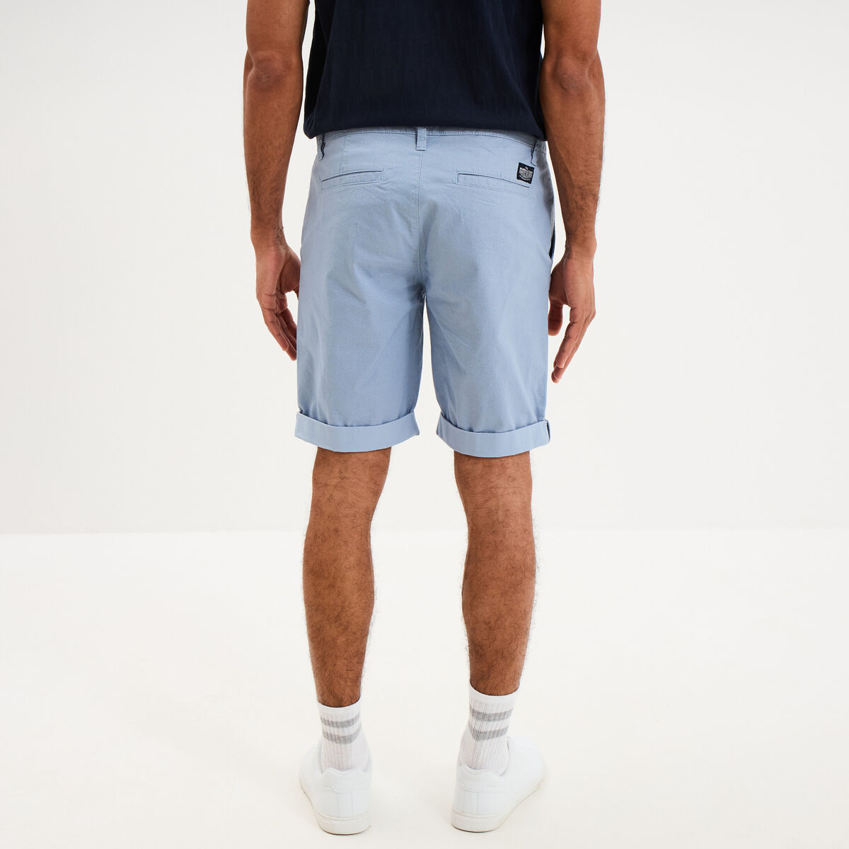 Bermuda short chino droit coton stretch bleu gris homme