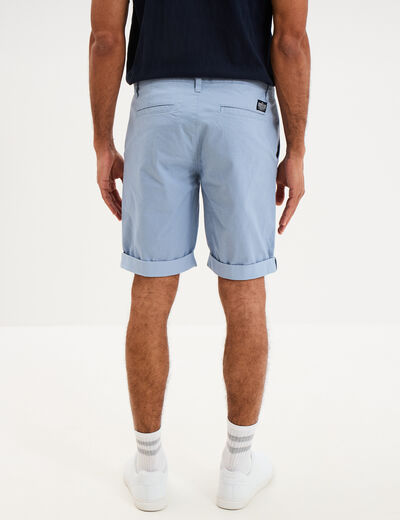 Bermuda short chino droit coton stretch bleu gris homme