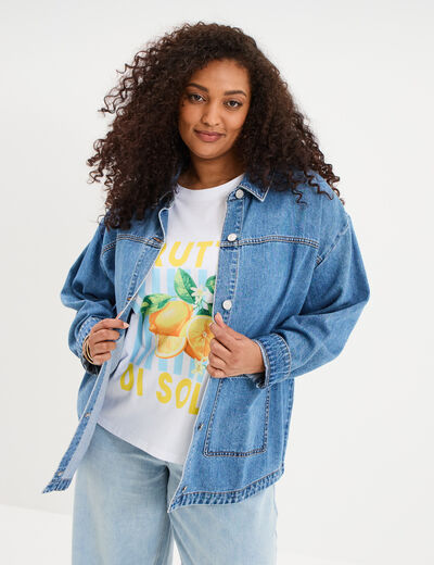 Veste surchemise en jean denim stone femme grande taille