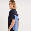 T-shirt bi-mati&egrave;re manches courtes bleu fonc&eacute; femme
