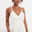 Robe longue évasée buste macramé blanc femme
