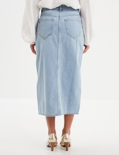 Jupe midi fendue en jean coton denim triple stone femme