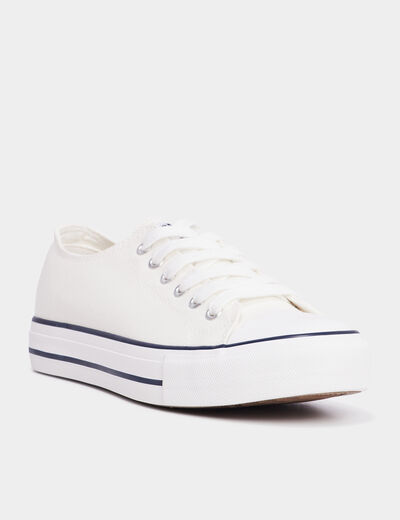 Tennis en toile &agrave; lacets blanc femme
