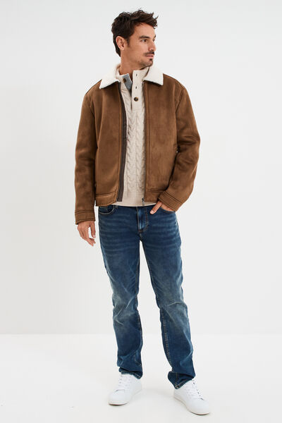 Blouson col aviateur effet su&eacute;dine marron homme