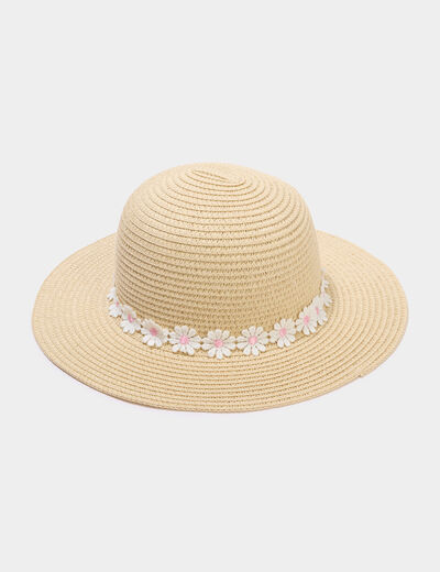 Chapeau de paille effet tress&eacute; sable fille