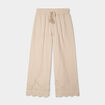 Pantalon avec broderie anglaise beige femme