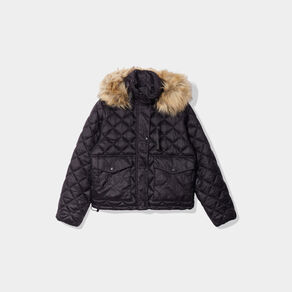 doudoune matelassee a capuche fourrure noir femme Doudoune matelassée à capuche fourrure noir femme