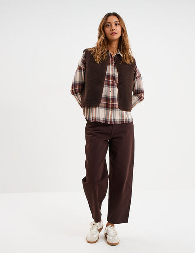 Gilet r&eacute;versible polaire sans manches marron fonc&eacute; femme