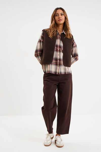 Gilet r&eacute;versible polaire sans manches marron fonc&eacute; femme
